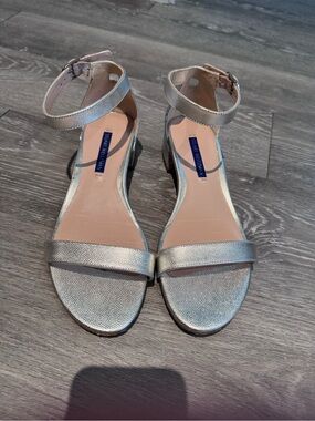 Stuart Weitzman Metallic Silver Ankle-Strap Sandals